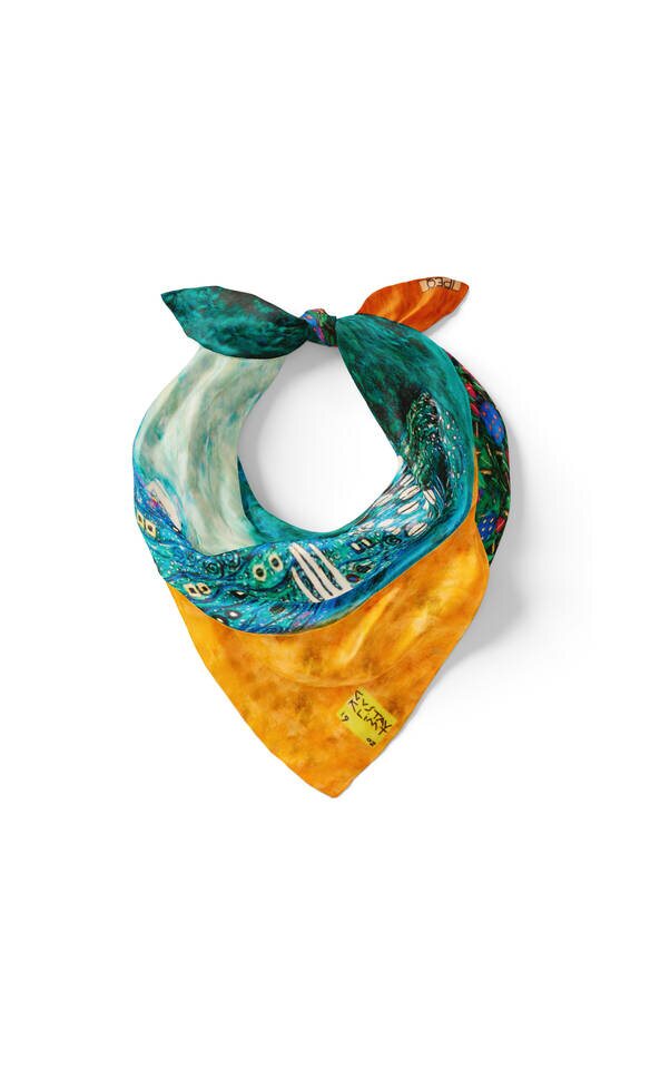 Su Yeşil Emile Flöge Desen İpek Mendil - 2