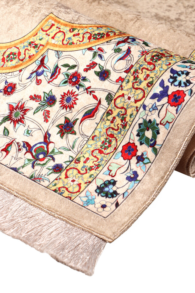 Bej Süngerli Kadife Seccade - 2