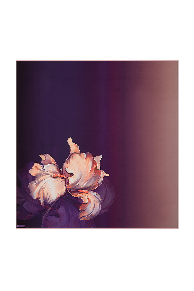 Mor Süsen Desen Twill İpek Eşarp - Bursa İpek