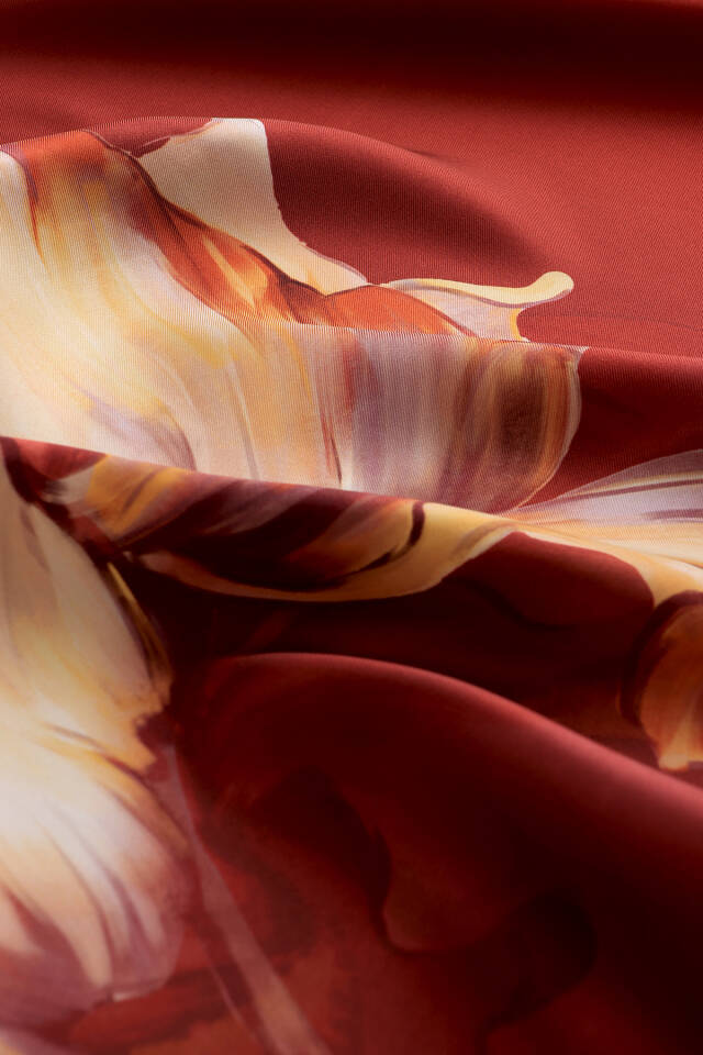 Burgundy Iris Pattern Twill Silk Scarf - 3