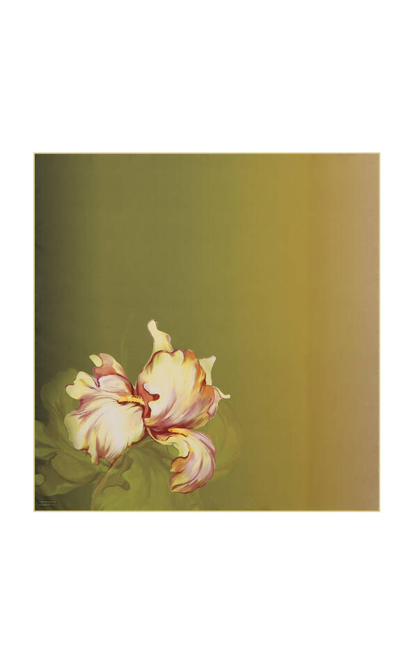 Acid Green Iris Pattern Twill Silk Scarf - 2