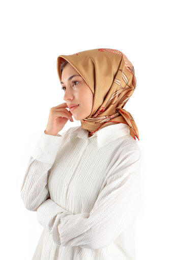 Taba Çağla Pattern Twill Silk Square Scarf 