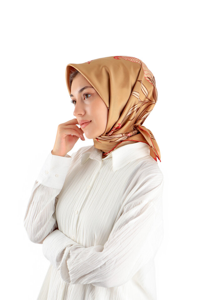 Taba Çağla Pattern Twill Silk Square Scarf 
