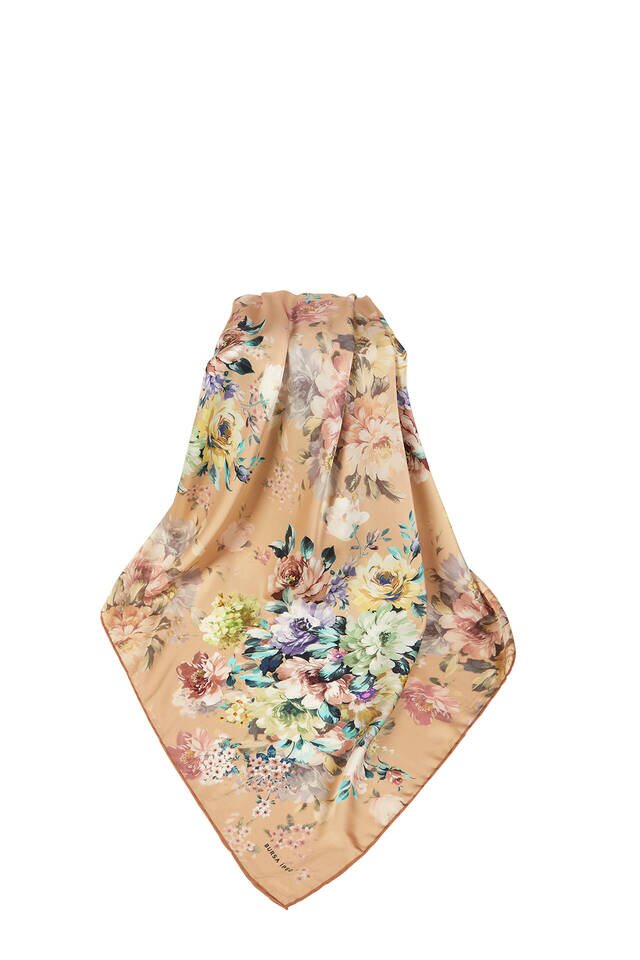 Taba Fourflower Pattern Silky Square Scarf - 3