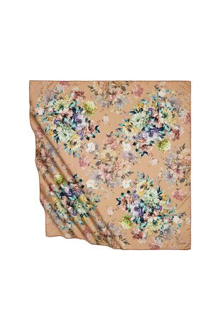 Taba Fourflower Pattern Silky Square Scarf 