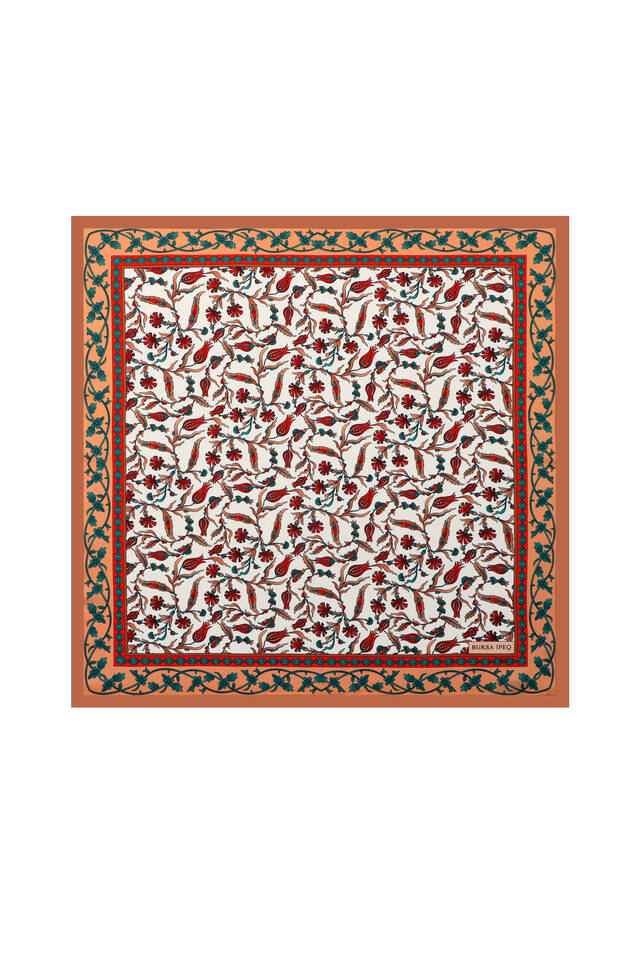 Taba Lale Karanfil Desen İpeksi Mendil - Bursa İpek