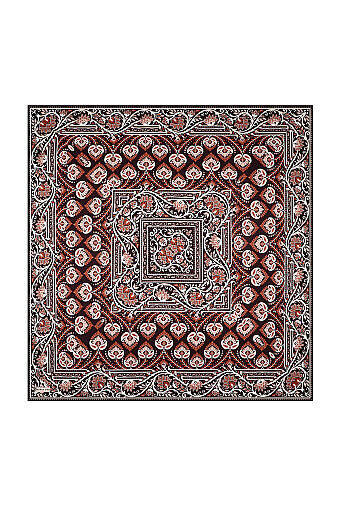 Kahverengi Taç Desen Twill İpek Eşarp 