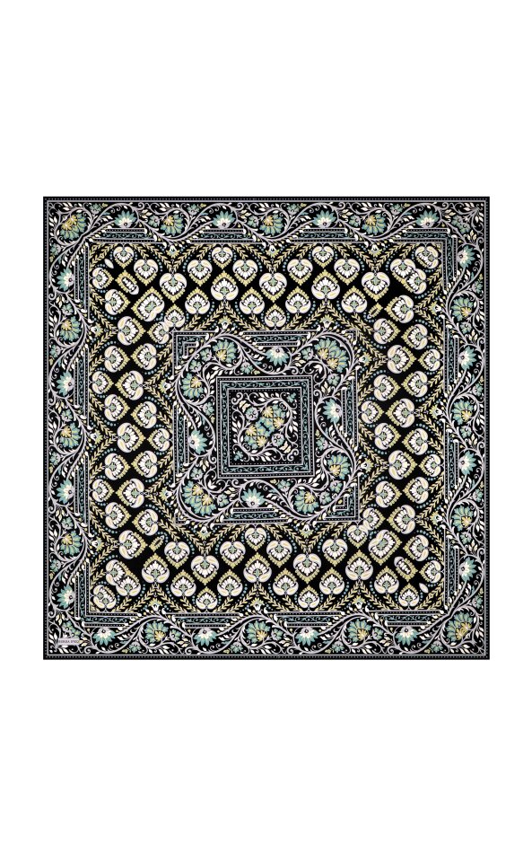 Mint Crown Pattern Twill Silk Scarf - 2