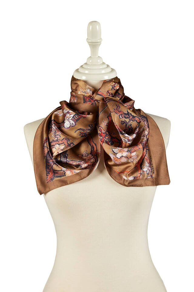 Tan Almond Blossom Silky Foulard - 2