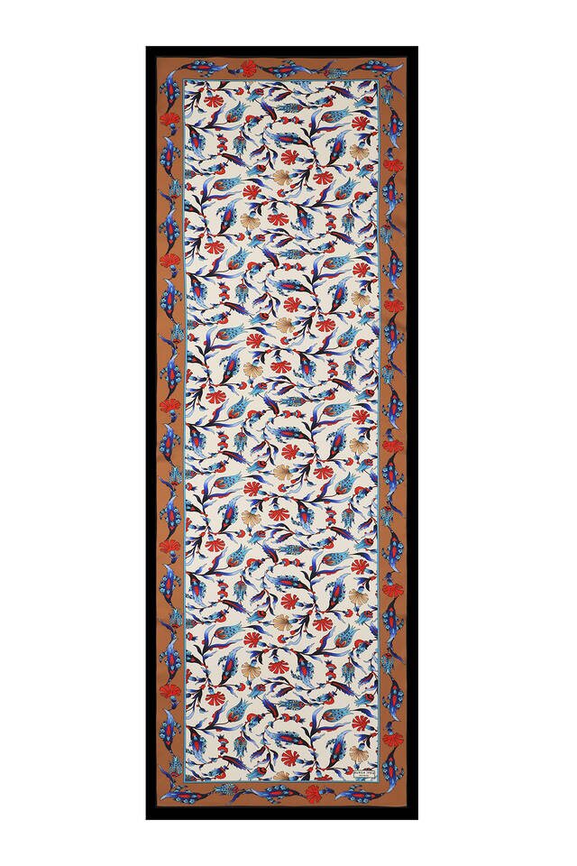 Tan Black Carnation Tulip Silk Foulard - 4