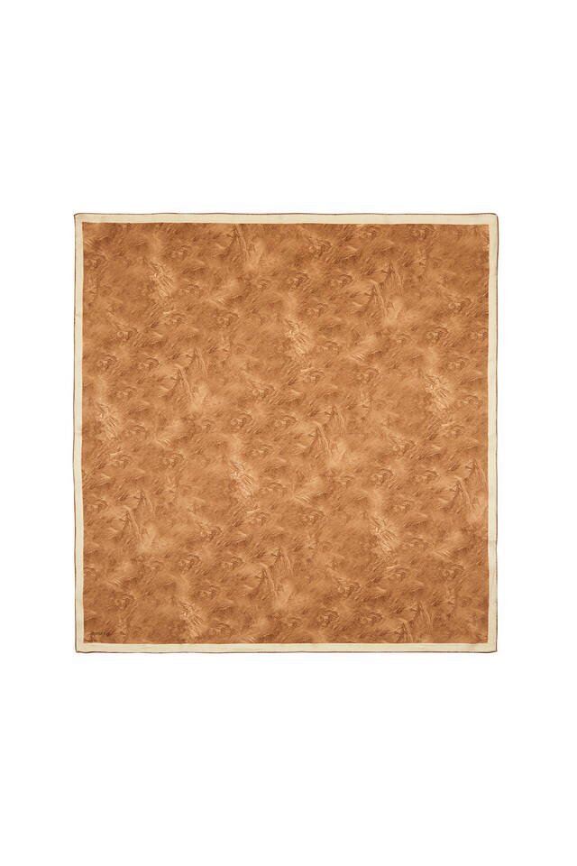 Tan Brush Silk Square Scarf 