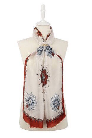 Tan Green Core Voile Silk Foulard 