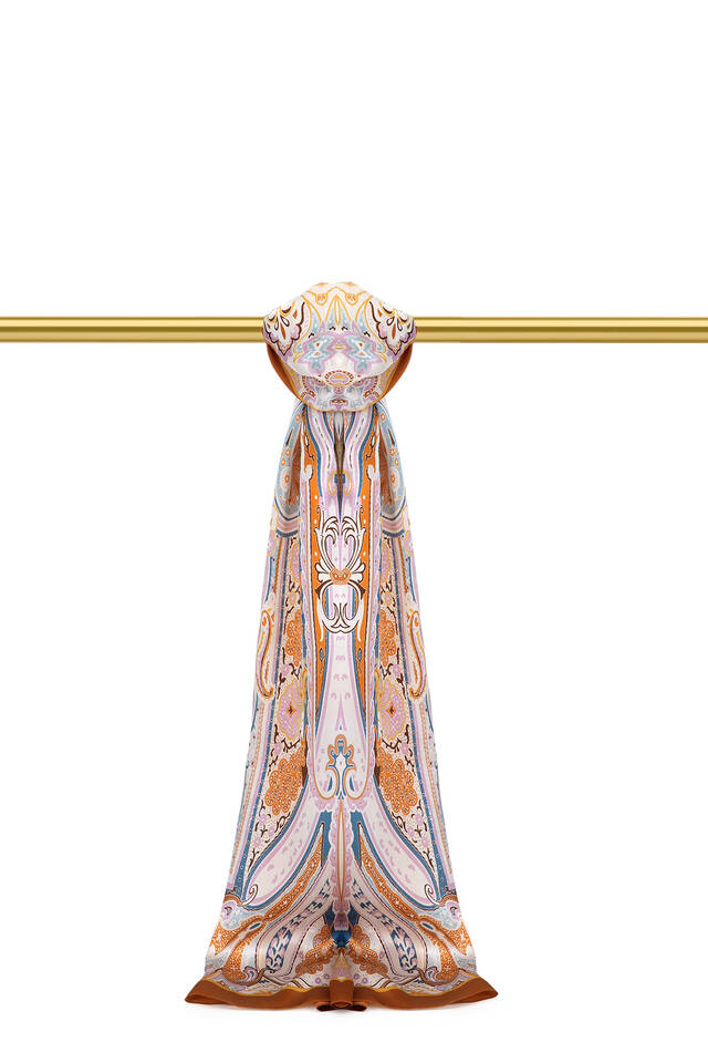 Tan Sahara Pattern Sura Silk Scarf 