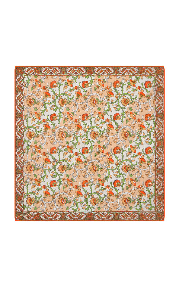 Tan Shawl Pattern Voile Silk Square Scarf - 2