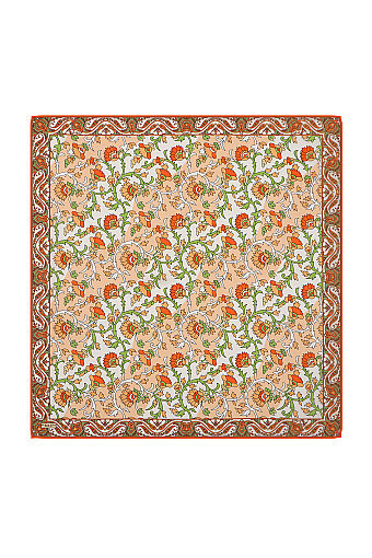 Tan Shawl Pattern Voile Silk Square Scarf 