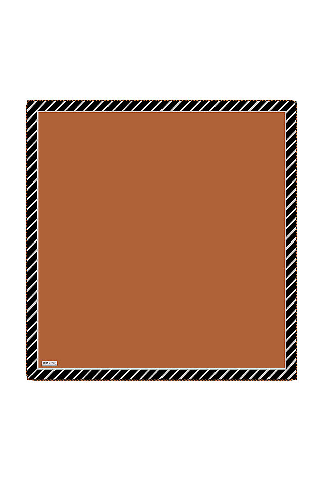 Tan Stripe Pattern Twill Silk Square Scarf - 1