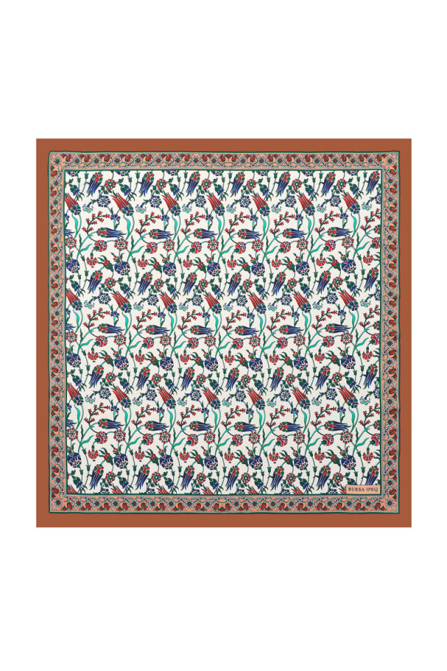 Tan Tulip Pattern Silky Pocket Square - Bursa İpek
