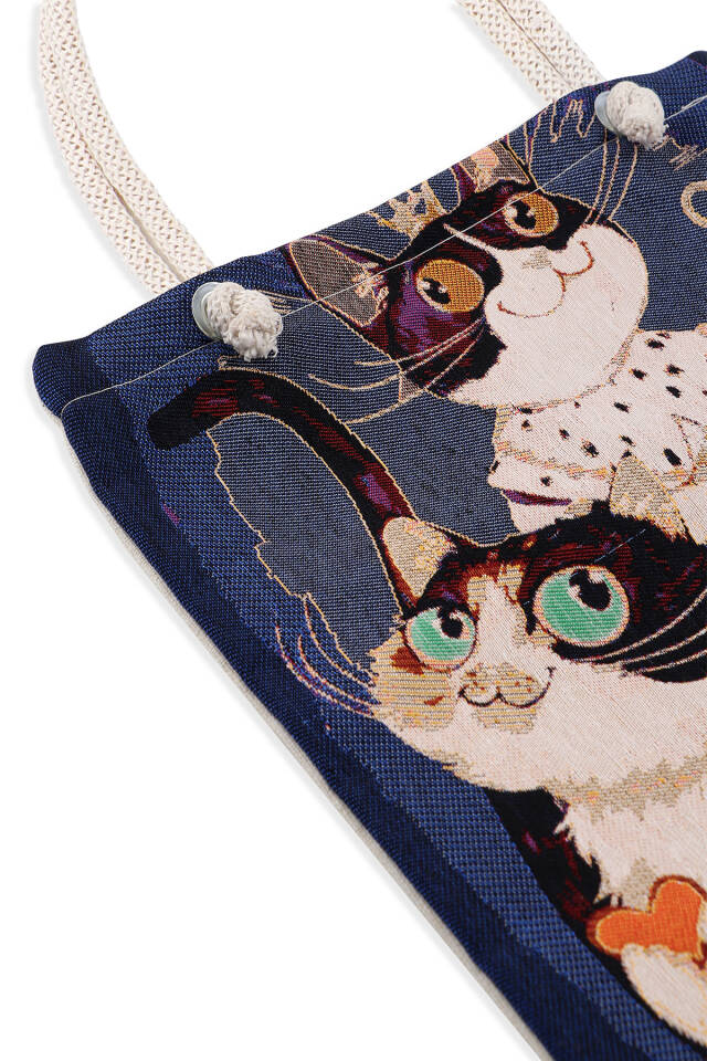 Cat Pattern Tapestry Shoulder Bag - 3