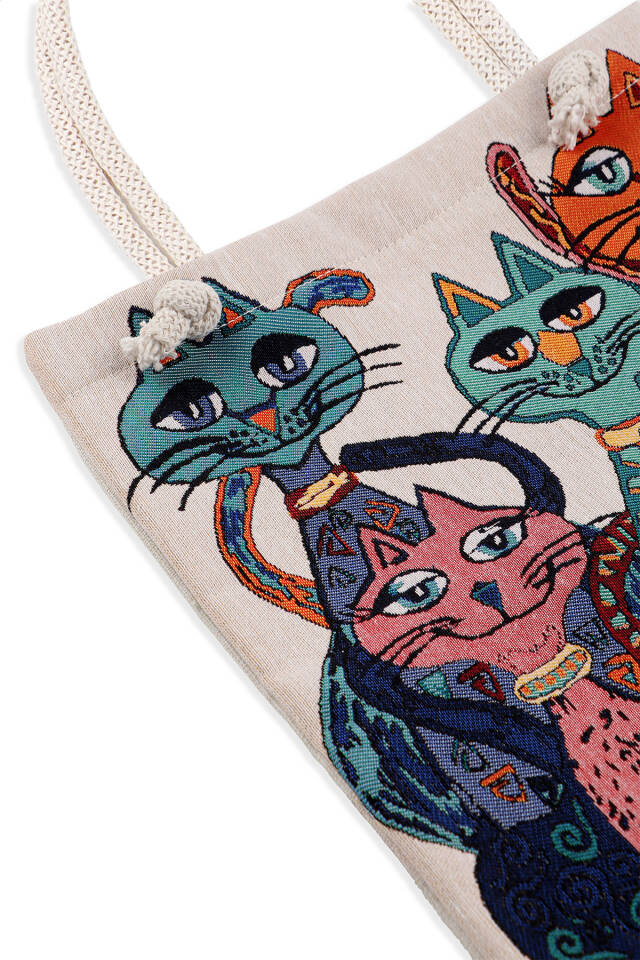 Cat Pattern Tapestry Shoulder Bag - 3