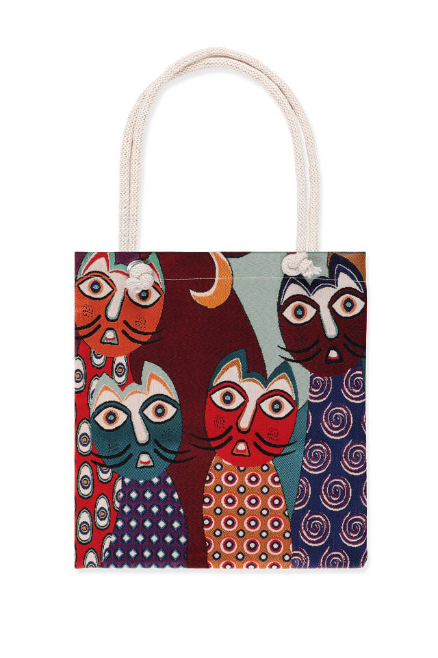 Cat Pattern Tapestry Shoulder Bag - Bursa İpek