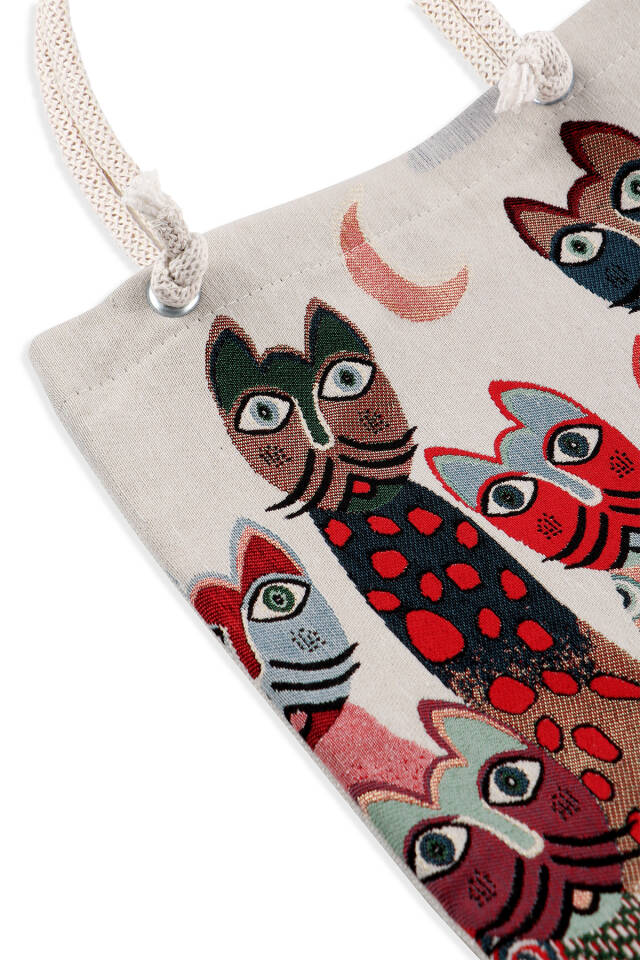 Cat Pattern Tapestry Shoulder Bag - 3