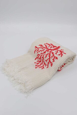 Kırmızı Taş Baskı Mercan Peştemal 