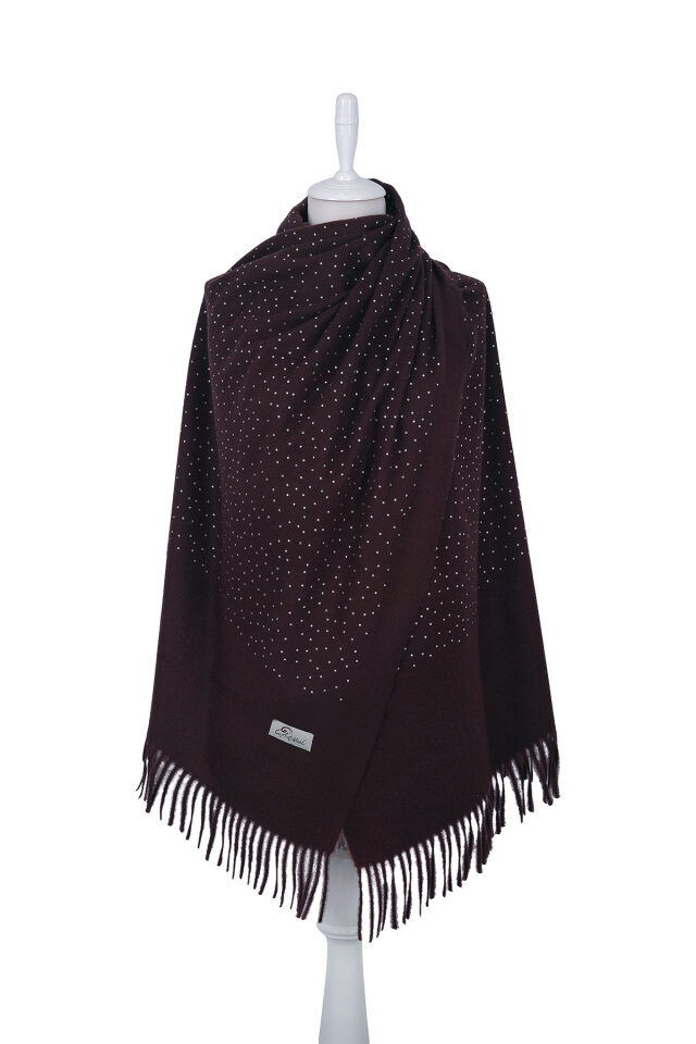 Acı Kahve Düz Renk Taşlı Kışlık Şal 