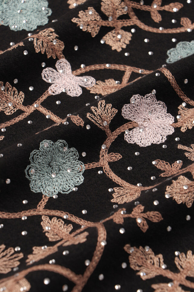 Black Stone Embroidered Winter Shawl - 4