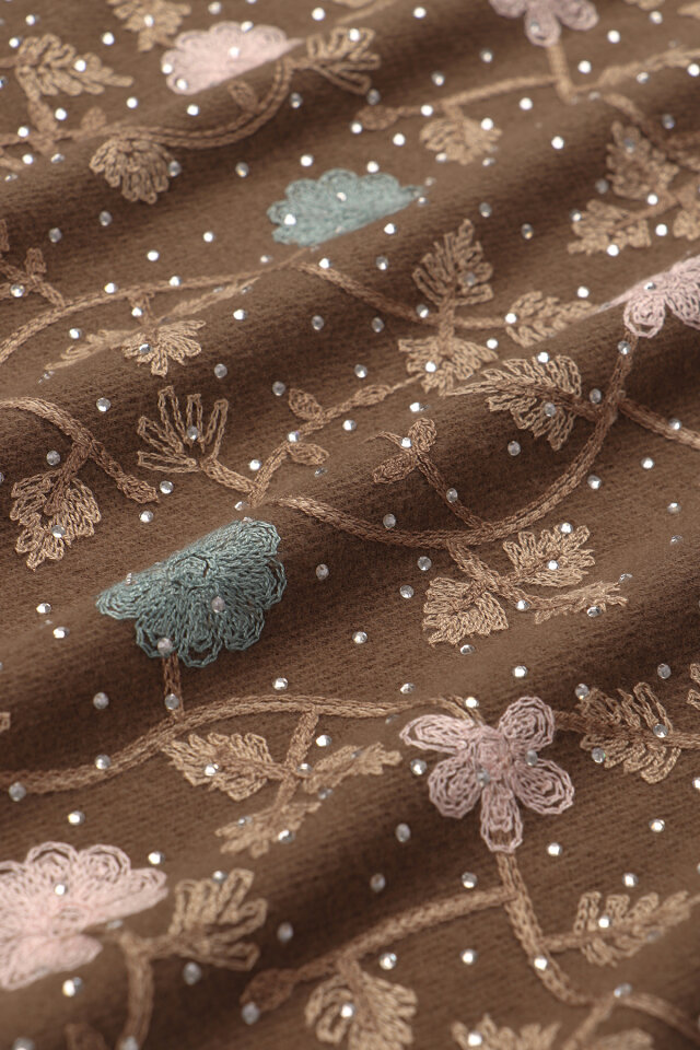 Brown Stone Embroidered Winter Shawl - 4