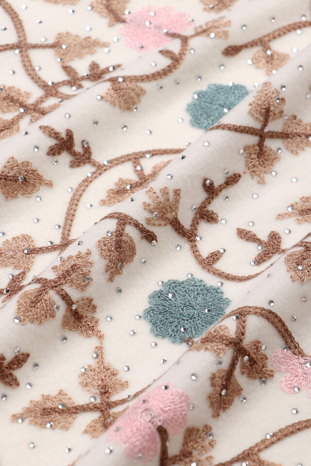 Cream Stone Embroidered Winter Shawl - 4