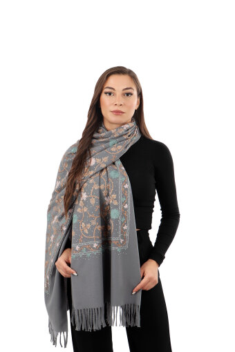 Gray Stone Embroidered Winter Shawl 