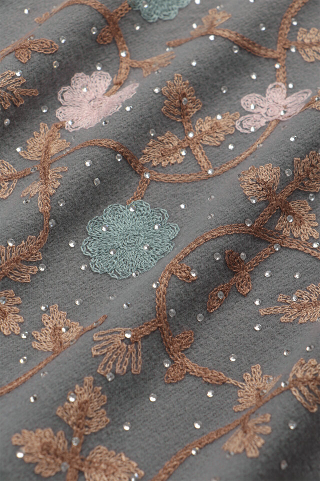 Gray Stone Embroidered Winter Shawl - 4