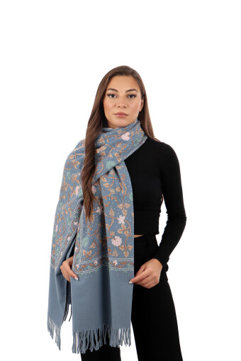 Indigo Stone Embroidered Winter Shawl 