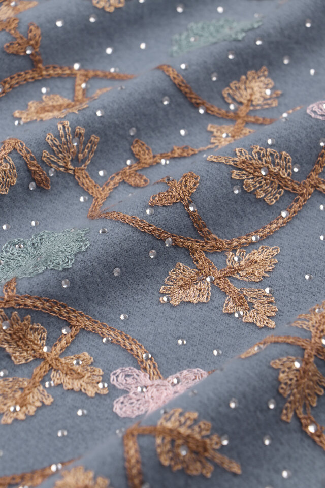 Indigo Stone Embroidered Winter Shawl - 4