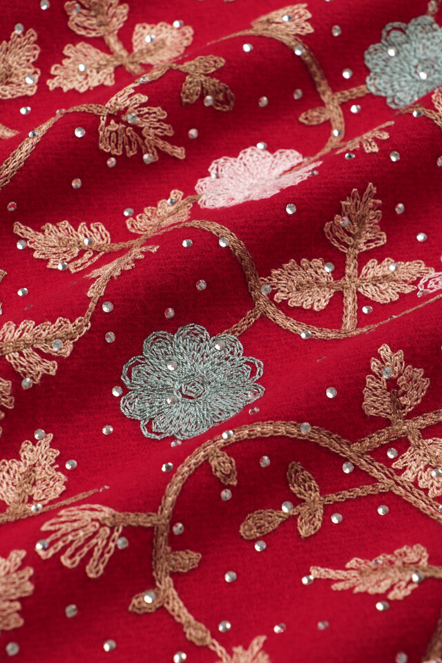 Burgundy Stone Embroidered Winter Shawl - 4