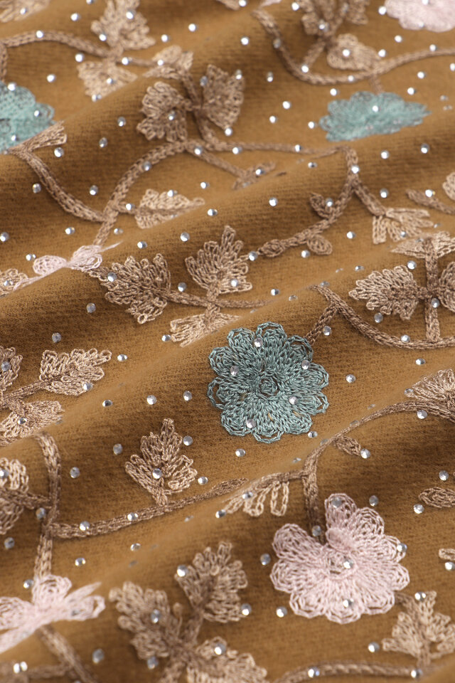 Mustard Stone Embroidered Winter Shawl - 4