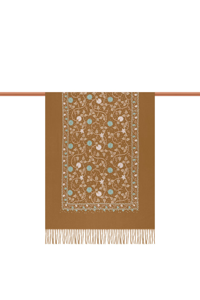 Mustard Stone Embroidered Winter Shawl - 3