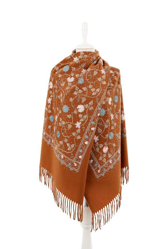 Cinnamon Stone Embroidered Winter Shawl - 2
