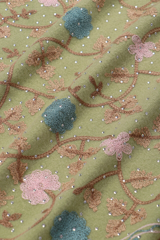 Açık Yeşil Taşlı Nakışlı Kışlık Şal - 4