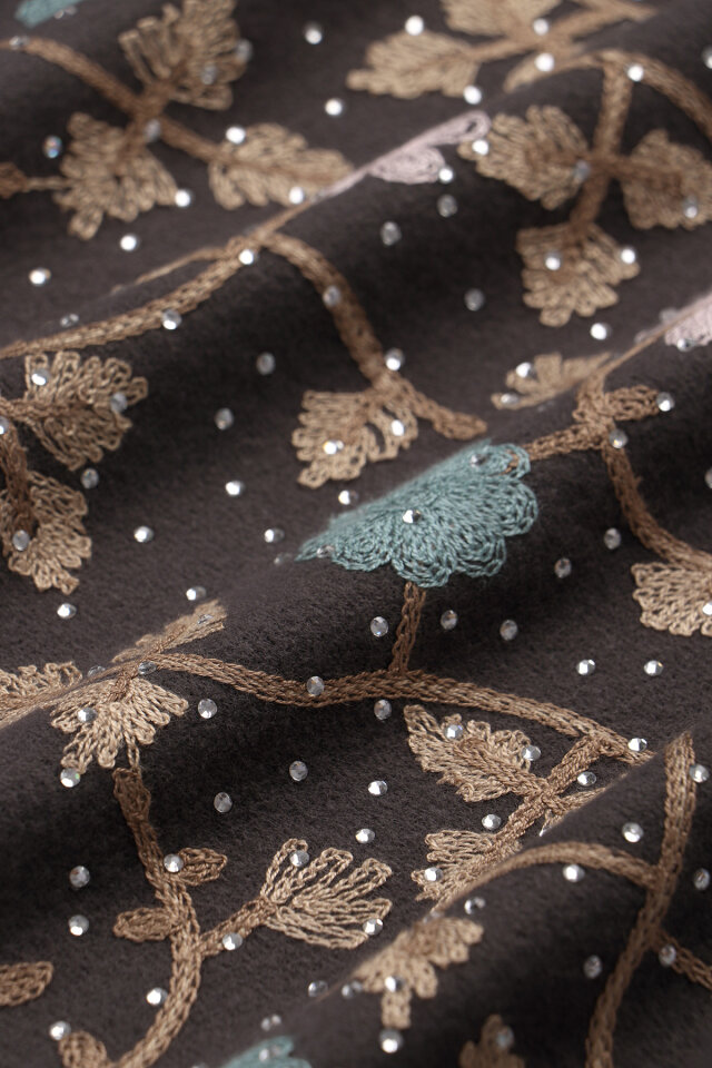 Füme Taşlı Nakışlı Kışlık Şal - 4