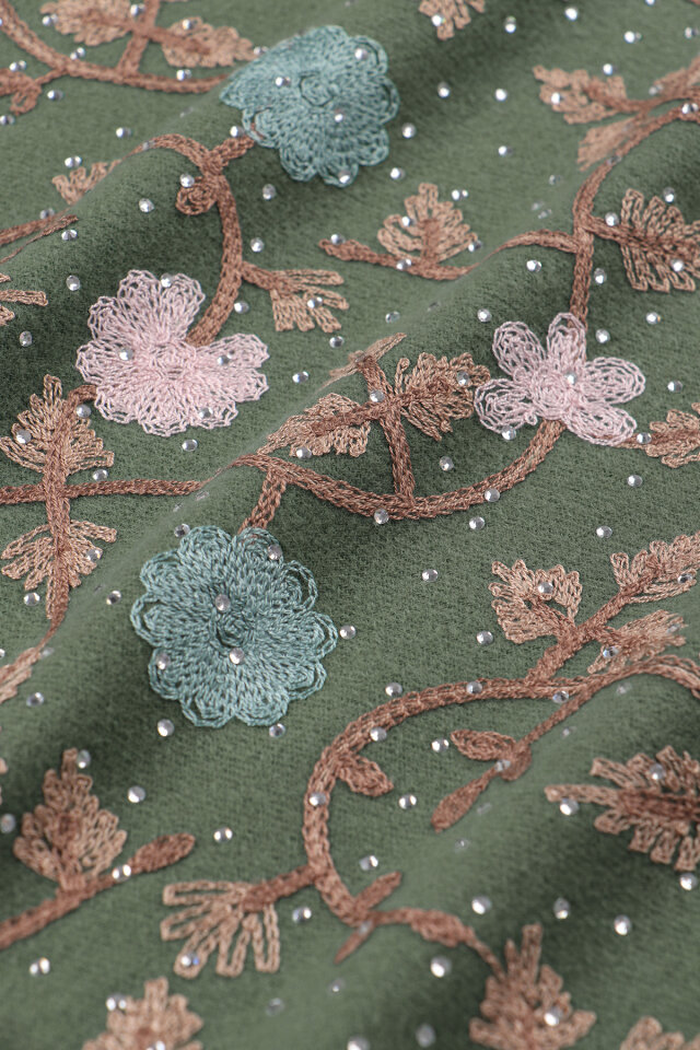 Yeşil Taşlı Nakışlı Kışlık Şal - 4