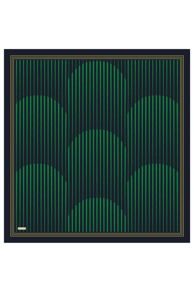 Navy Blue Dila Pattern Sura Silk Scarf - 2