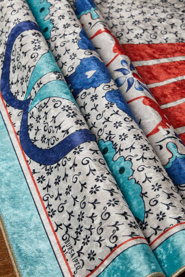 Turkuaz Kadife Halı Seccade - 2