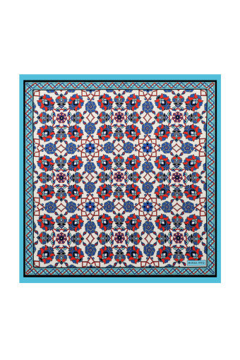 Turkuaz Motif Desen İpeksi Mendil 