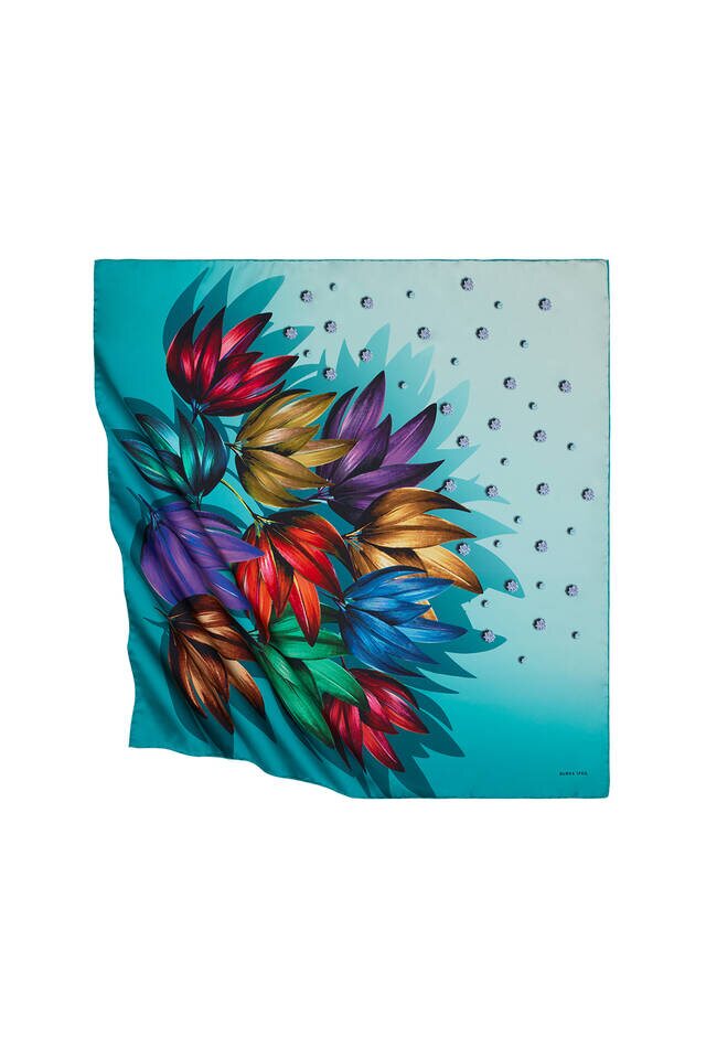 Turkuaz Pırlanta Desen İpeksi Eşarp 