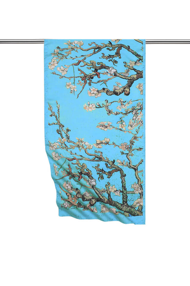 Turquoise Almond Blossom Silky Foulard - 1