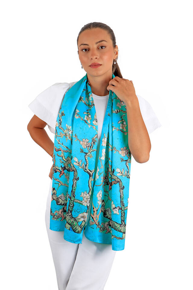 Turquoise Almond Blossom Silky Foulard - 2