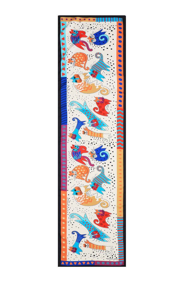 Turquoise Beige Patterned Silky Foulard - 4