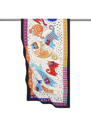 Turquoise Beige Patterned Silky Foulard 