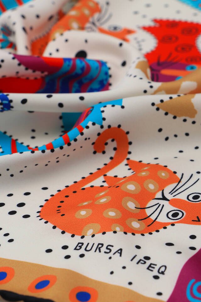 Turquoise Beige Patterned Silky Pocket Square - 3